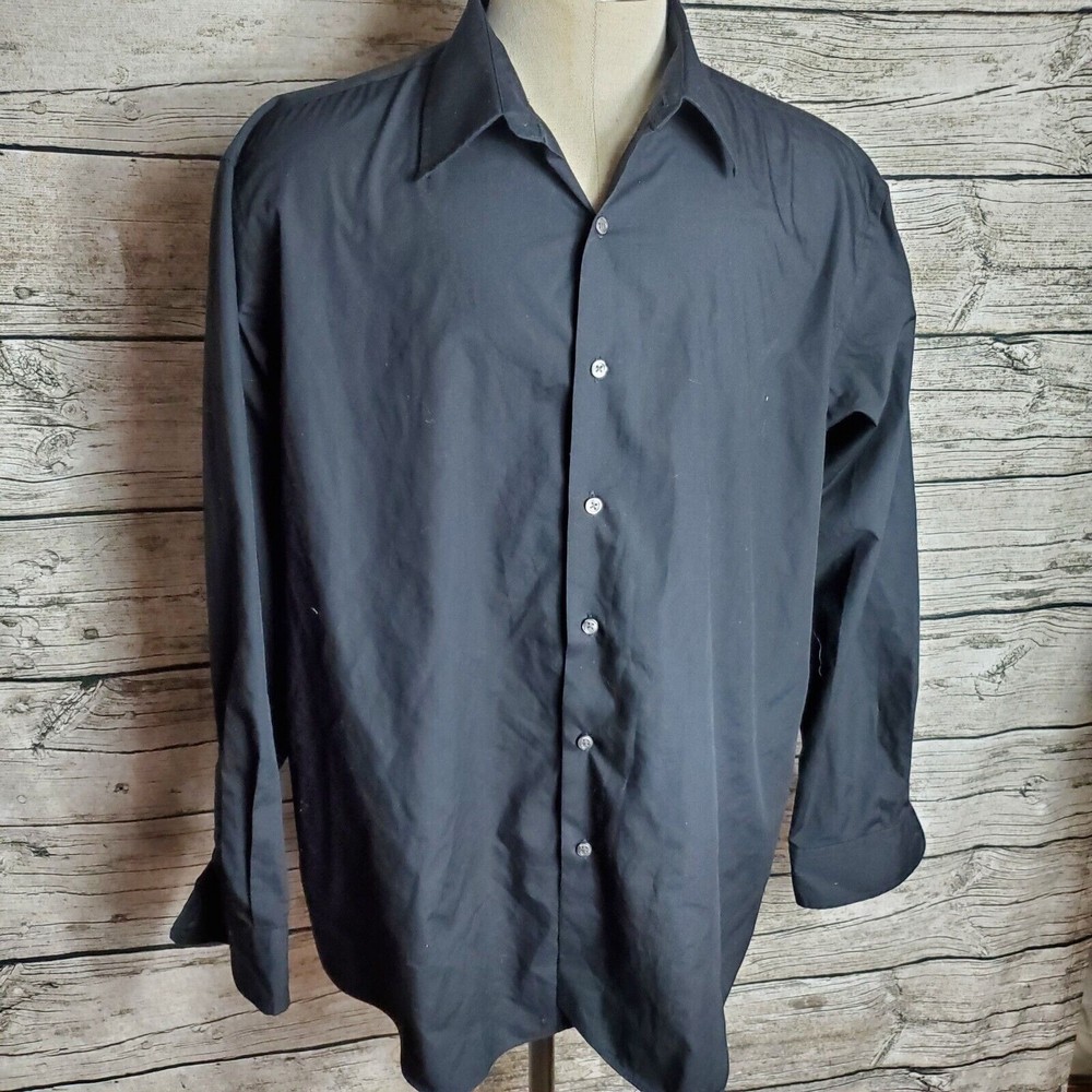 Club Room Regular Fit Black Button Down Long Sleeve Shirt Size XL (17.5  34-35)